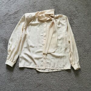 VTG ~ 1980s ~ Cream Blouse With Unique Necktie ~ Classic ~ Size 16